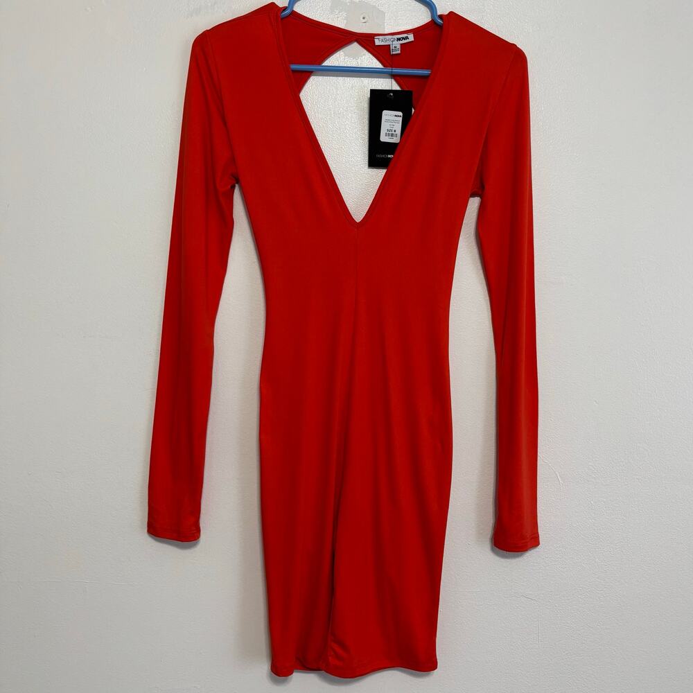 Fashion Nova Haley Coral Long Sleeve Romper Cutout Back NWT M